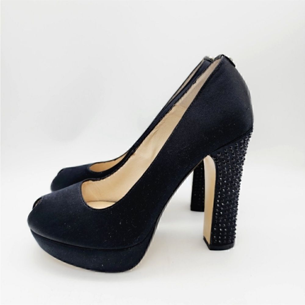Michael Kors EUC Nadia Black Satin Crystal
Heels with Peep Toe Heels